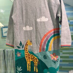Frugi Kiera Knitted Dress, Grey Marl / Giraffe / Size 4-5